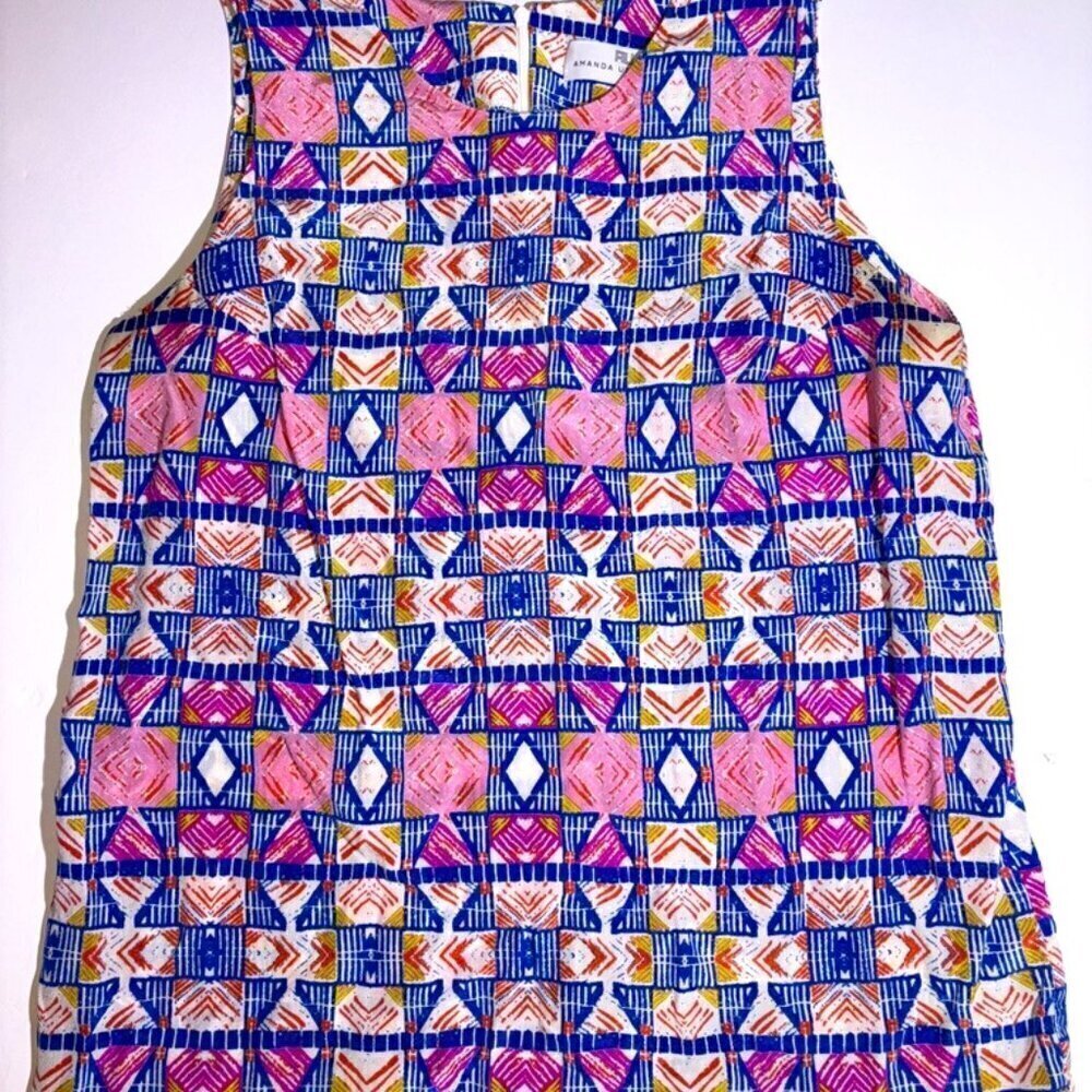 Amanda Uprichard 100% Silk Multicolor Blouse Sleeveless Made in USA size L